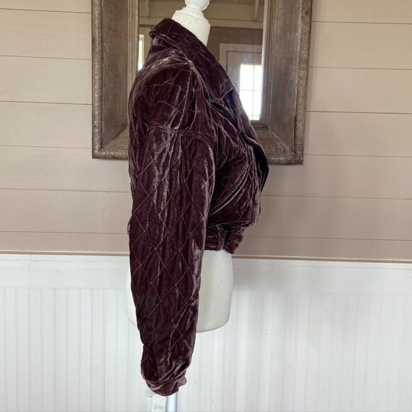 7 For All Mankind Mahogany Brown Cropped Quilted Velvet Bomber Jacket Sz XS NWOT - Picture 9 of 15